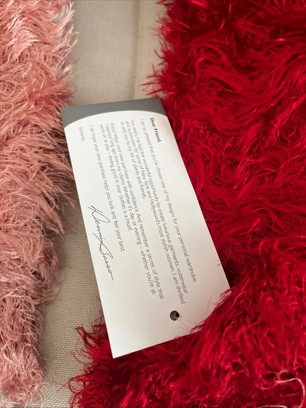 dennis basso Pink and Red Fuzzy Feather Scarves Duo
